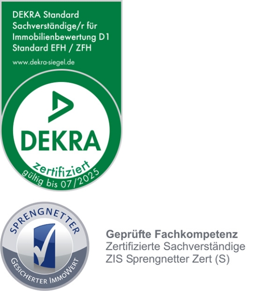 Gemäß DIN EN ISO/IEC 17024 zertifizierte Sachverständige für Immobilienbewertung, ZIS Sprengnetter Zert (S)